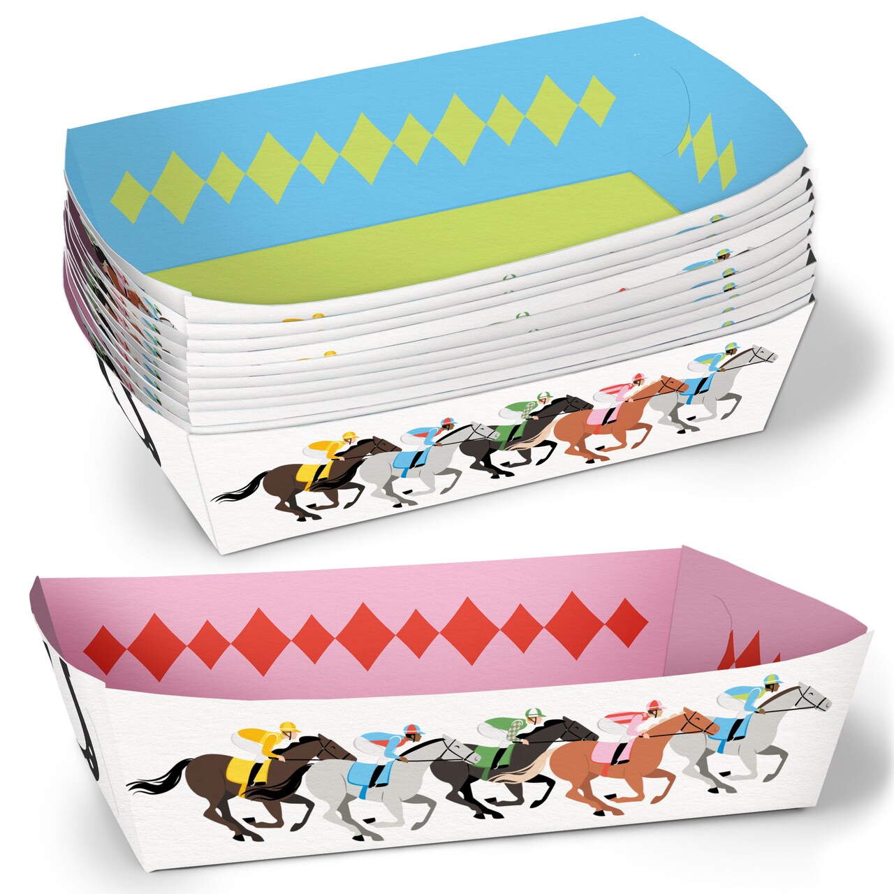 Big Dot of Happiness Derby Horse Race Food Trays, Disposable Food Boats for Kentucky Horse Racing Themed Party Double-Sided Paper Meal Holders - 12 Ct